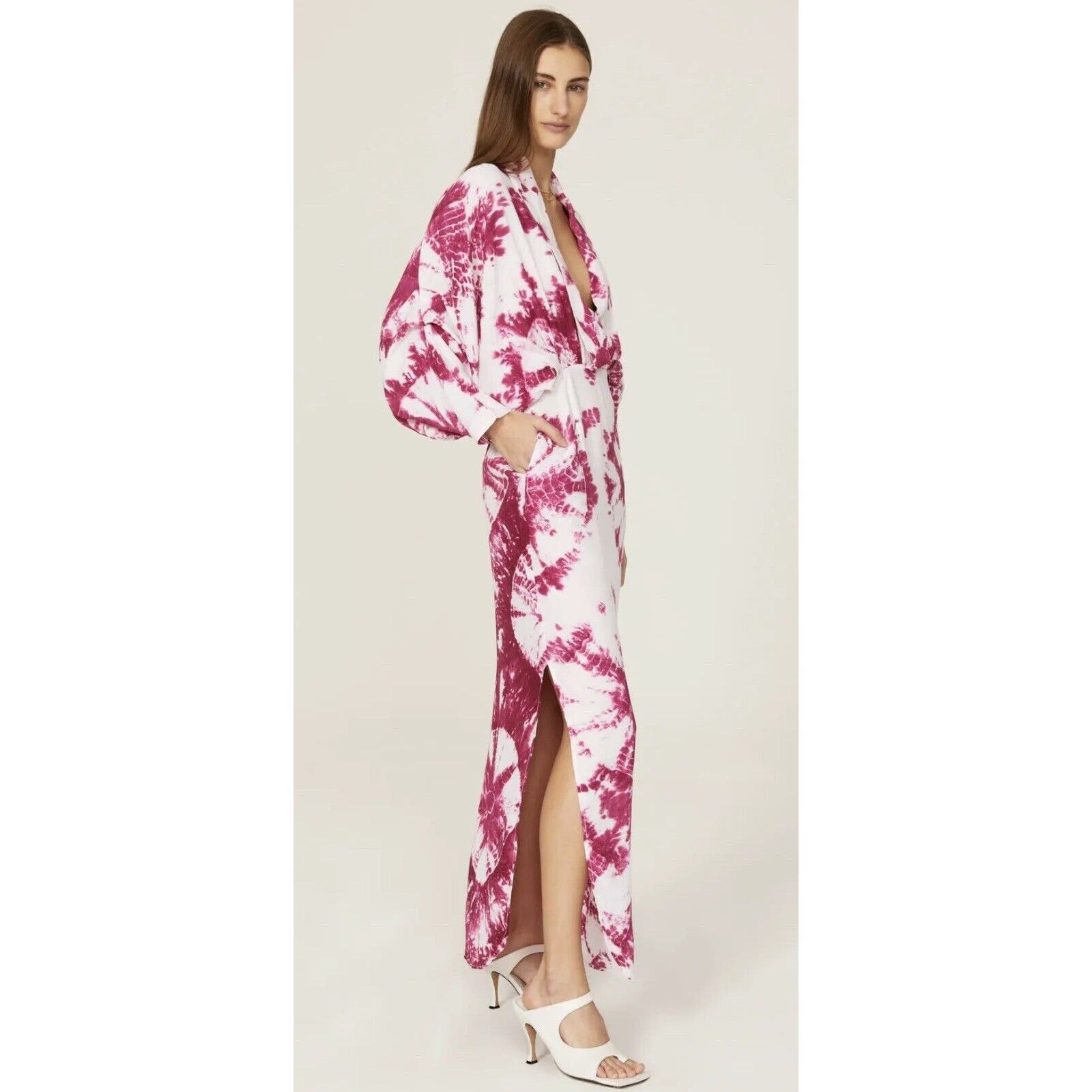 S/W/F Magenta Tie Dye Kimono Plunge Dress W/Pockets Medium